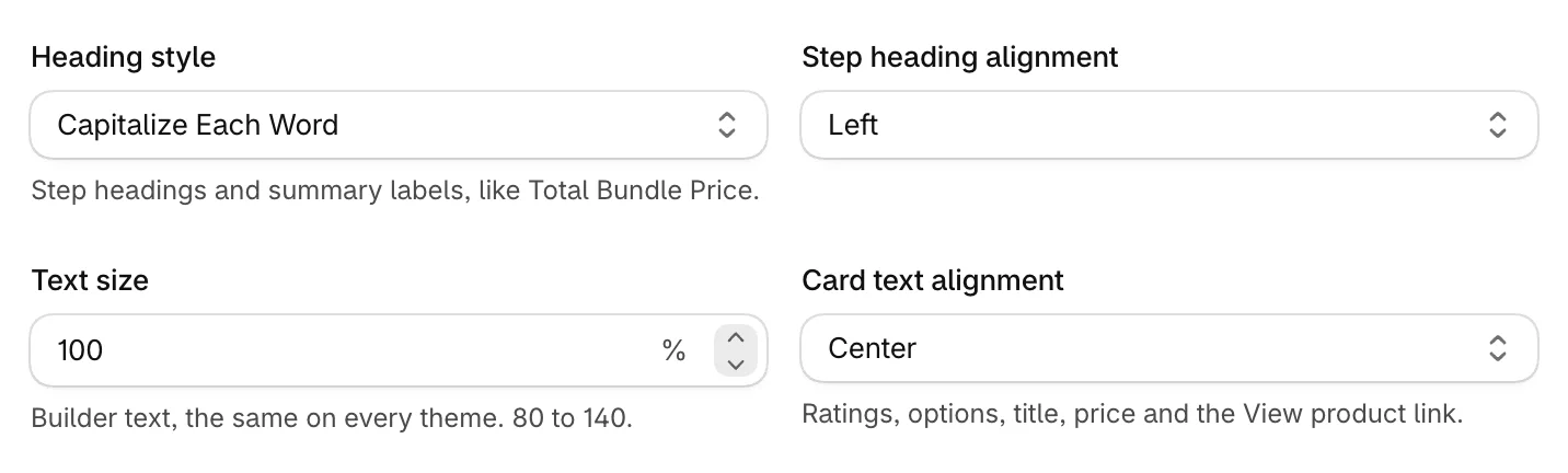 Heading style, alignment and text size