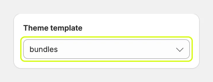The Theme template menu on a new page, set to bundles