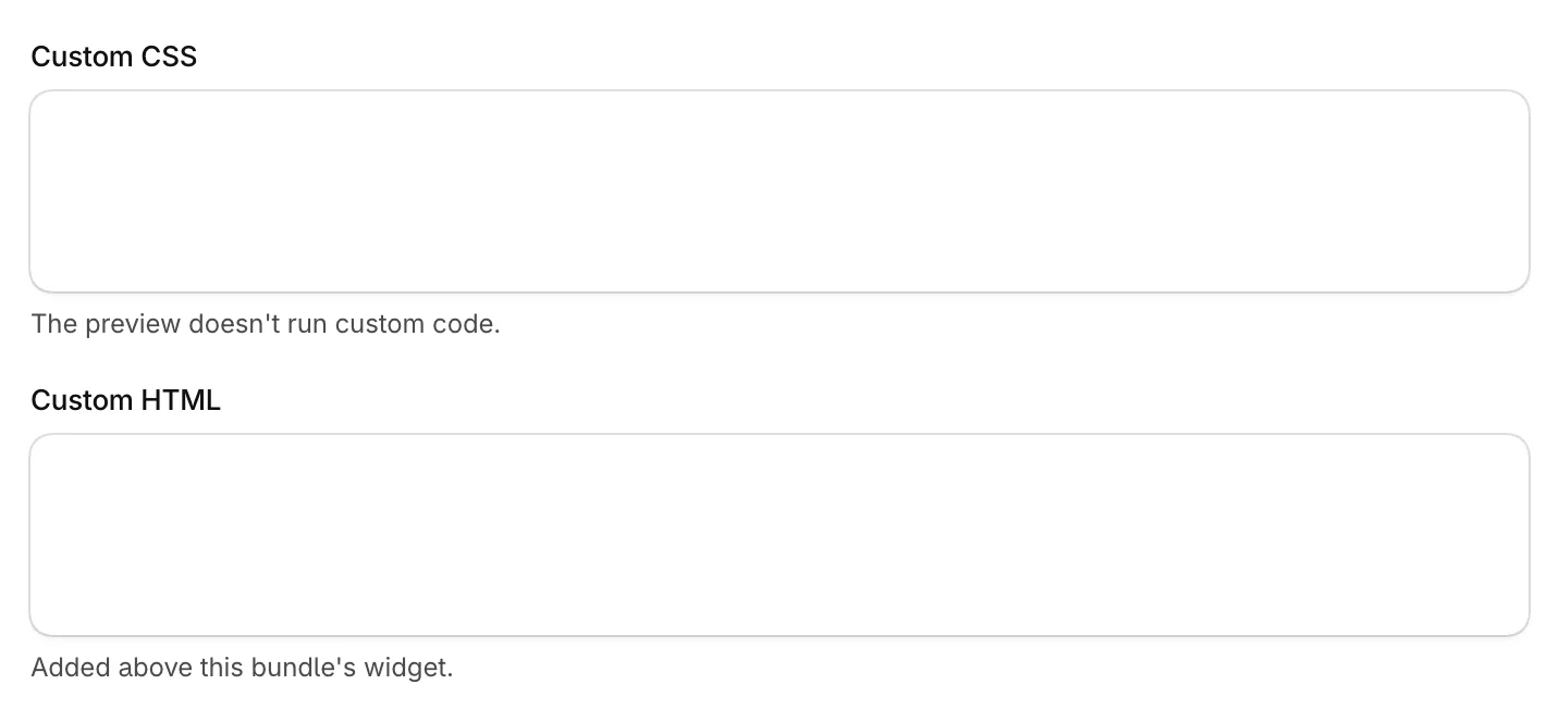 The Custom code section of a bundle