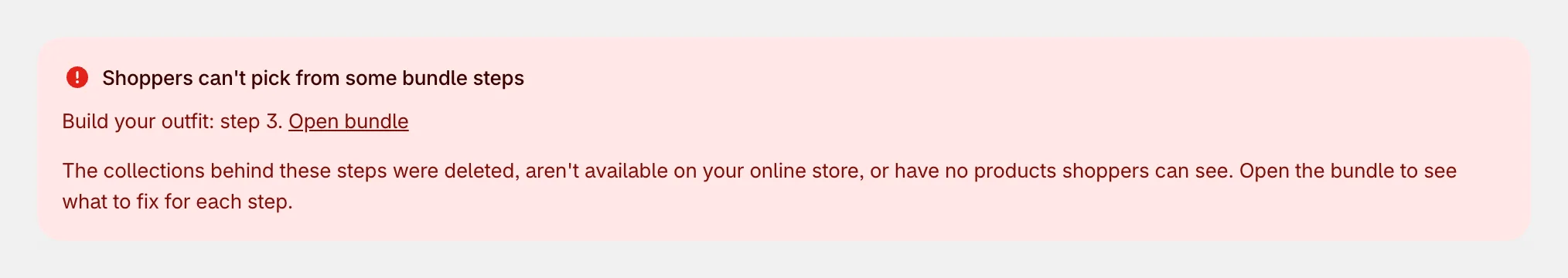 The Bundles page warning about bundle steps
