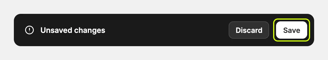 The save bar at the top of Shopify admin