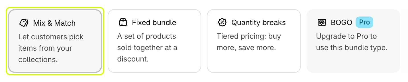 Mix & Match selected under Bundle type