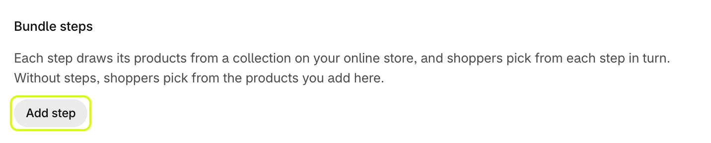 The Bundle steps area with the Add step button