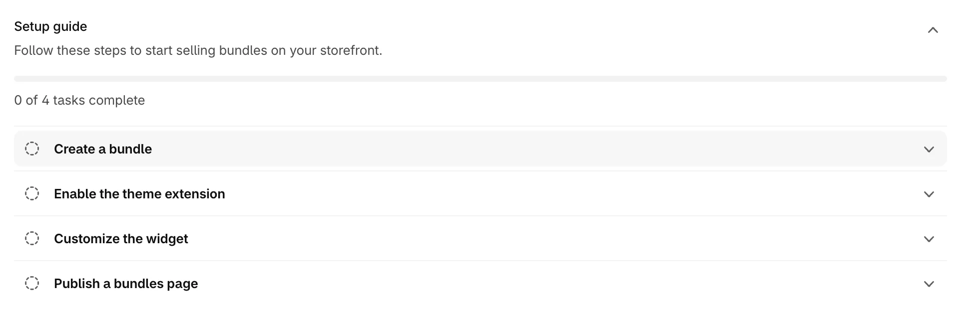 The Setup guide on a new store, with 0 of 4 tasks complete