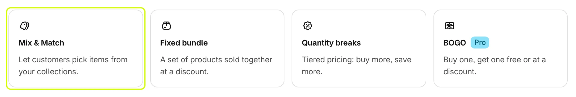 Mix & Match among the bundle types on the Bundles page