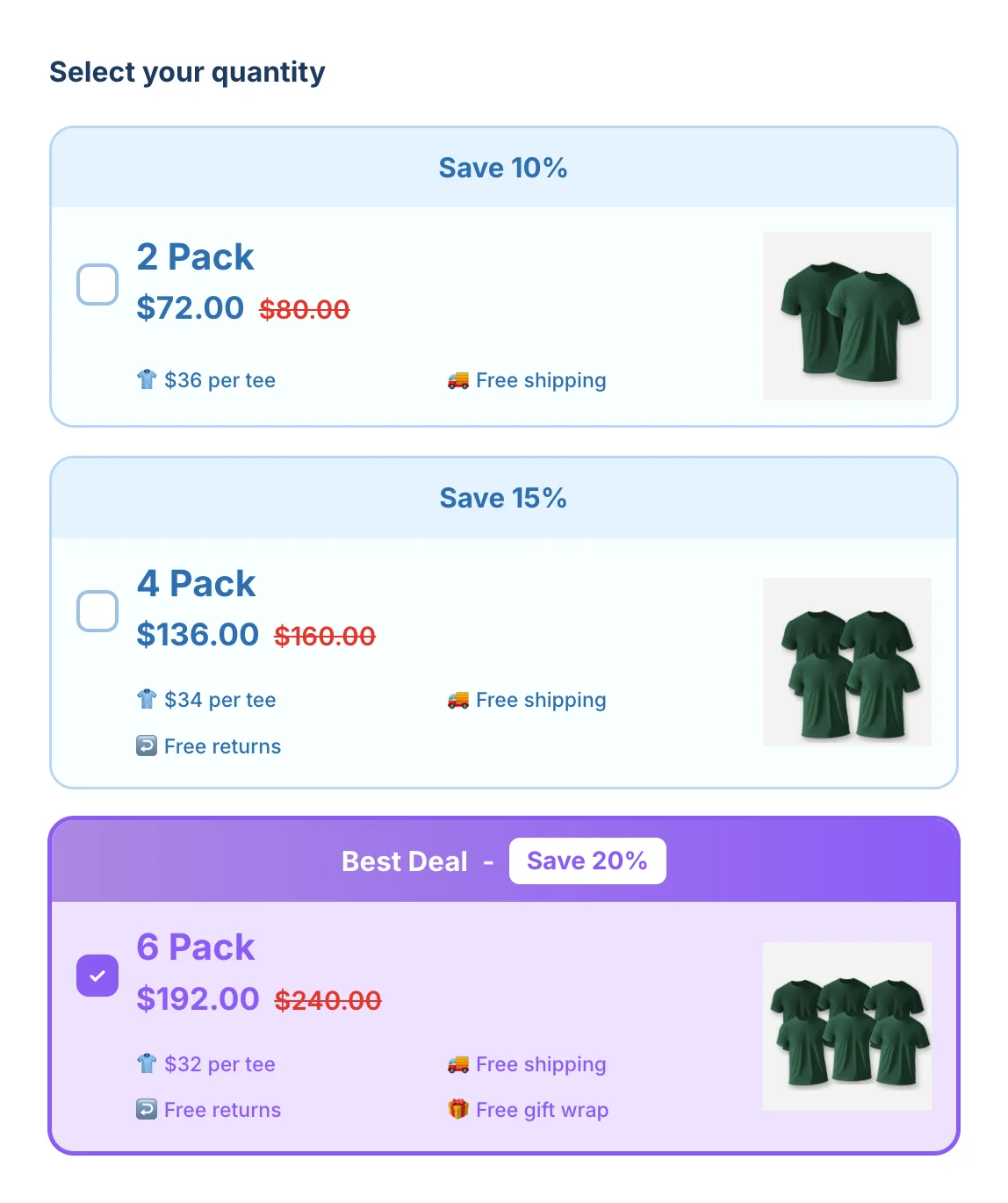 Pack tiles on a product page with a highlighted Best Deal pack