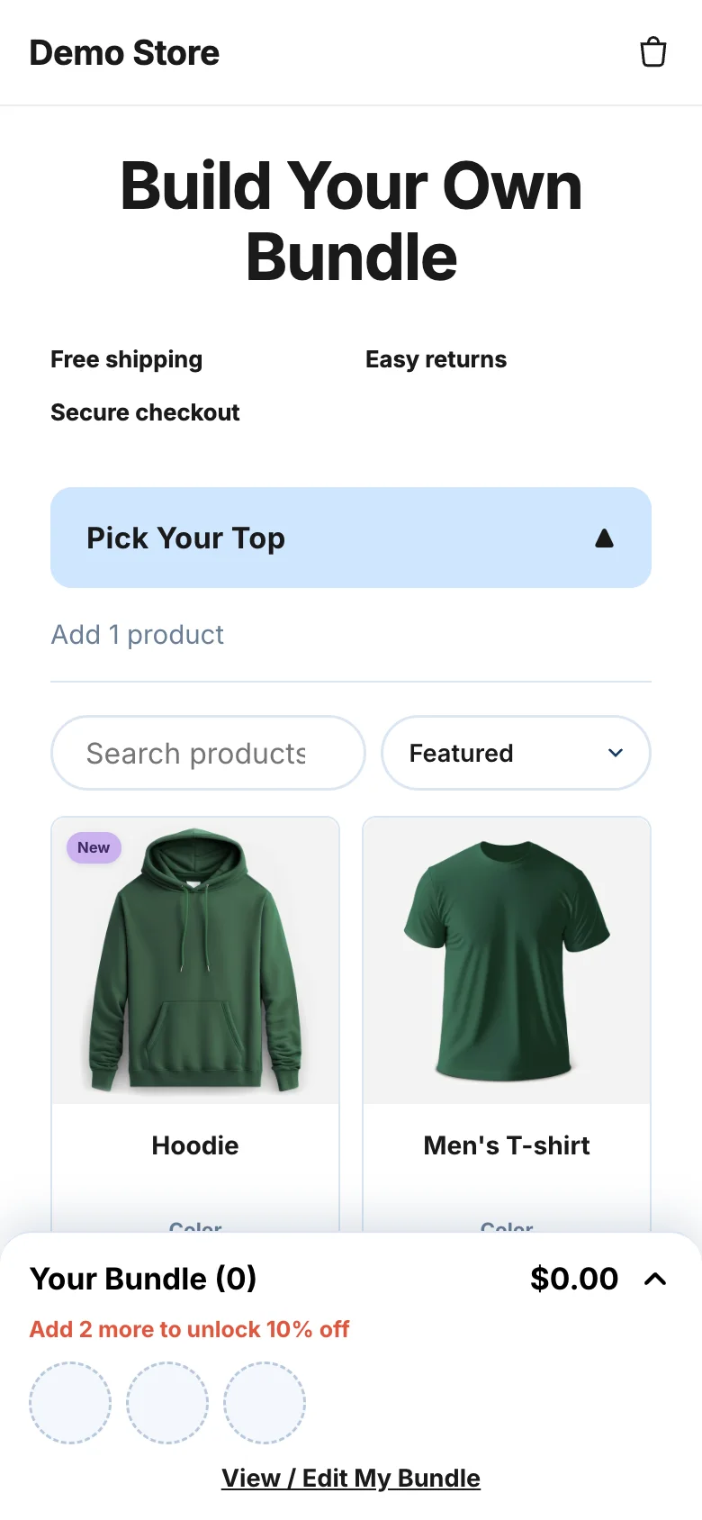 The bundle page on a phone