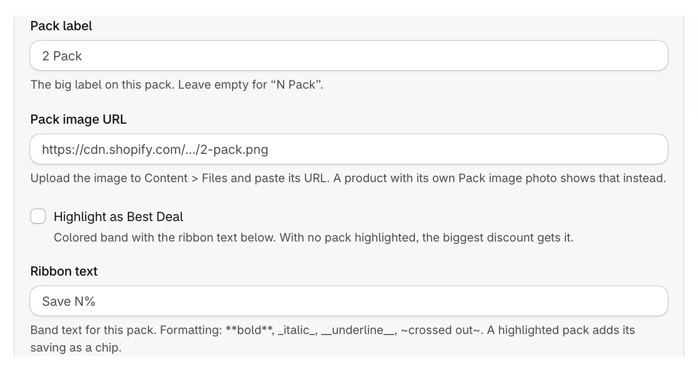 The pack fields for one tier