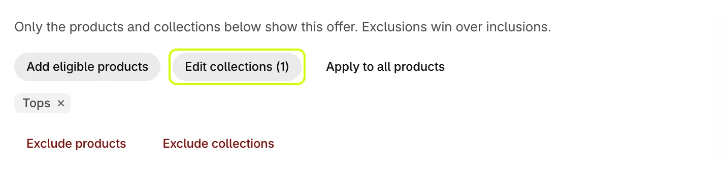 The offer limited to the Tops collection