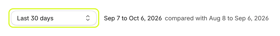 Date range set to Last 30 days, with the dates it covers and the period it's compared with