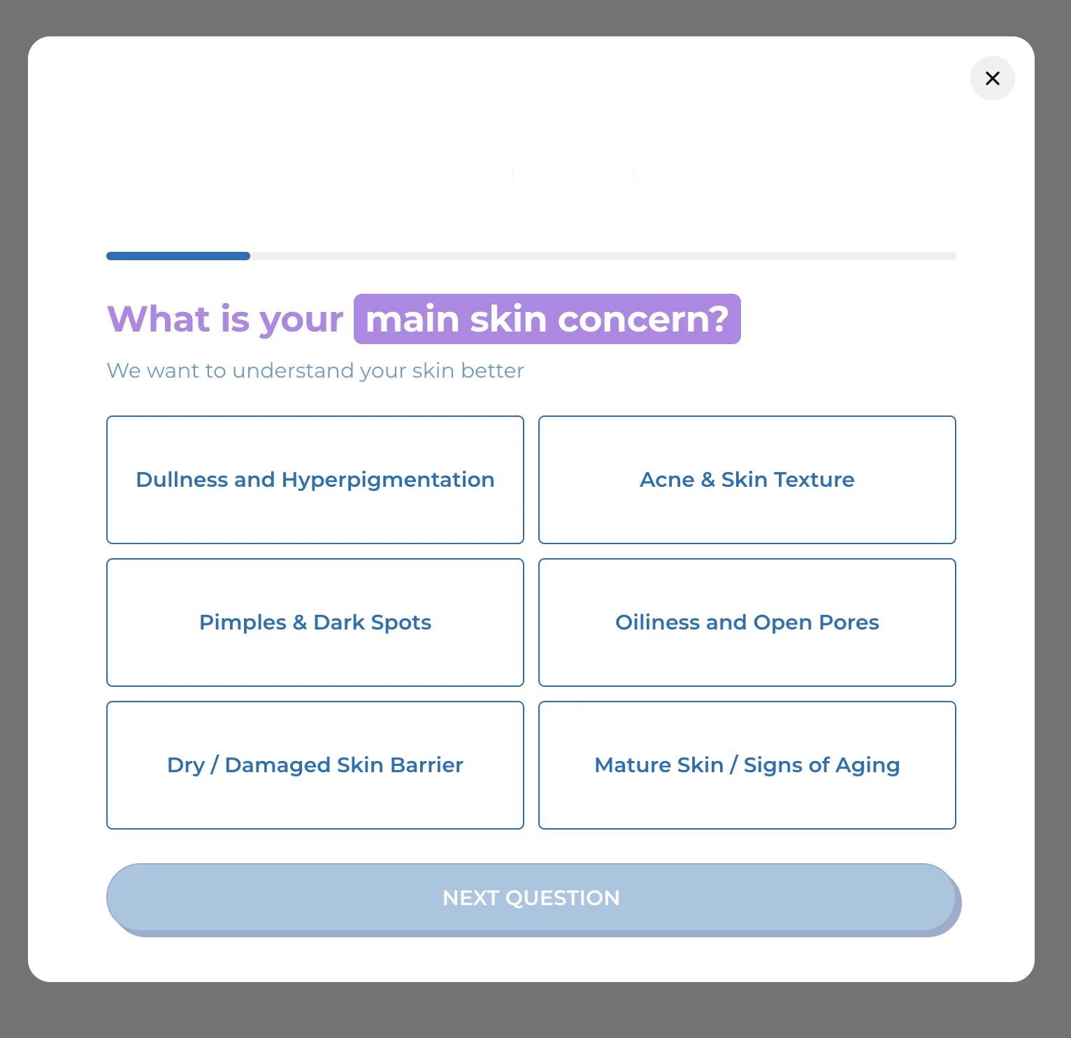 The quiz in a popup over the store page