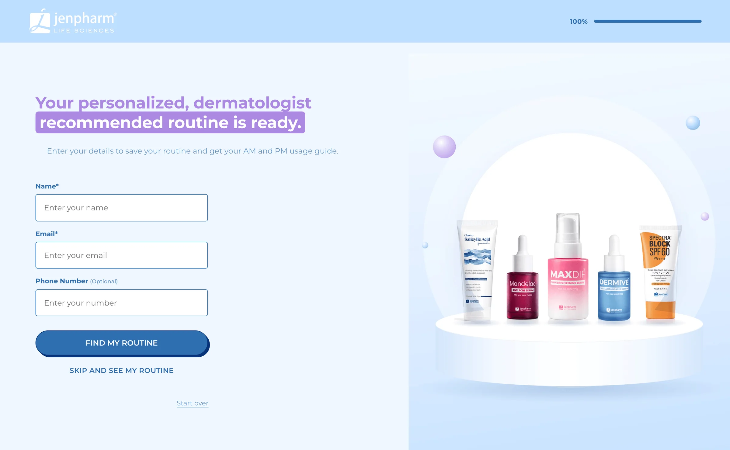 The email step on the store, with the form beside a picture of the products