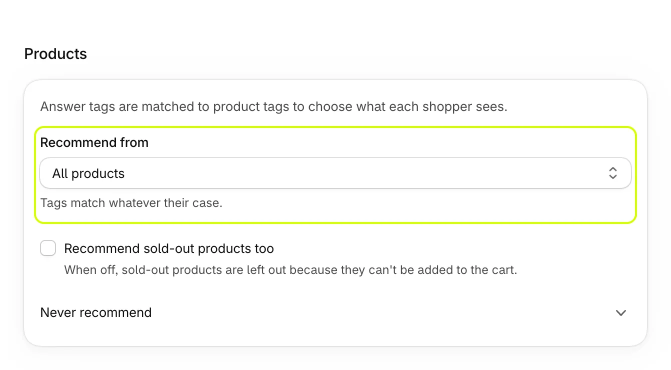 Products, with Recommend from set to All products