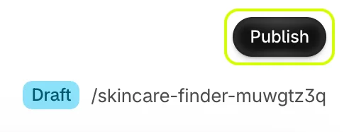Publish highlighted above the Draft badge and the quiz's handle