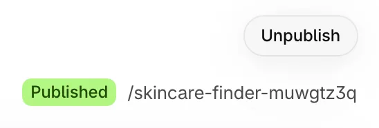 The quiz marked Published, with Unpublish above its handle
