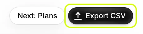 Export CSV highlighted next to Next: Plans