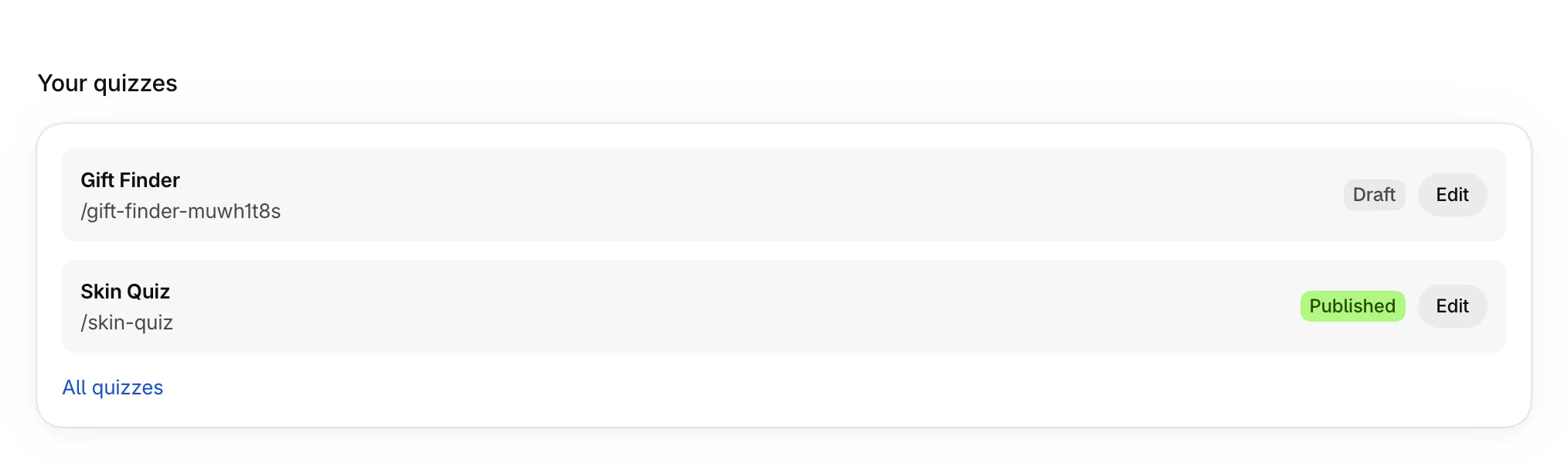 Your quizzes on Home