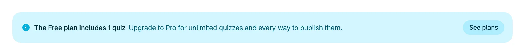 The Free plan includes 1 quiz, with See plans