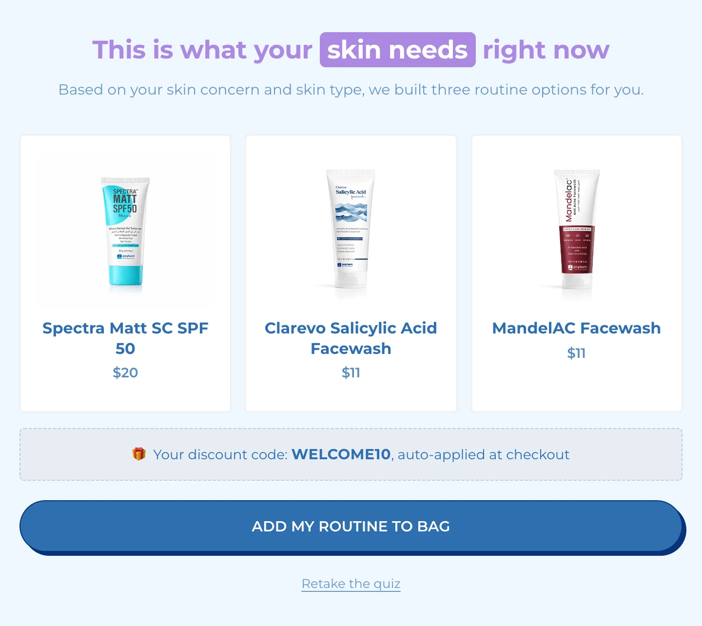 The Comparison layout on the store