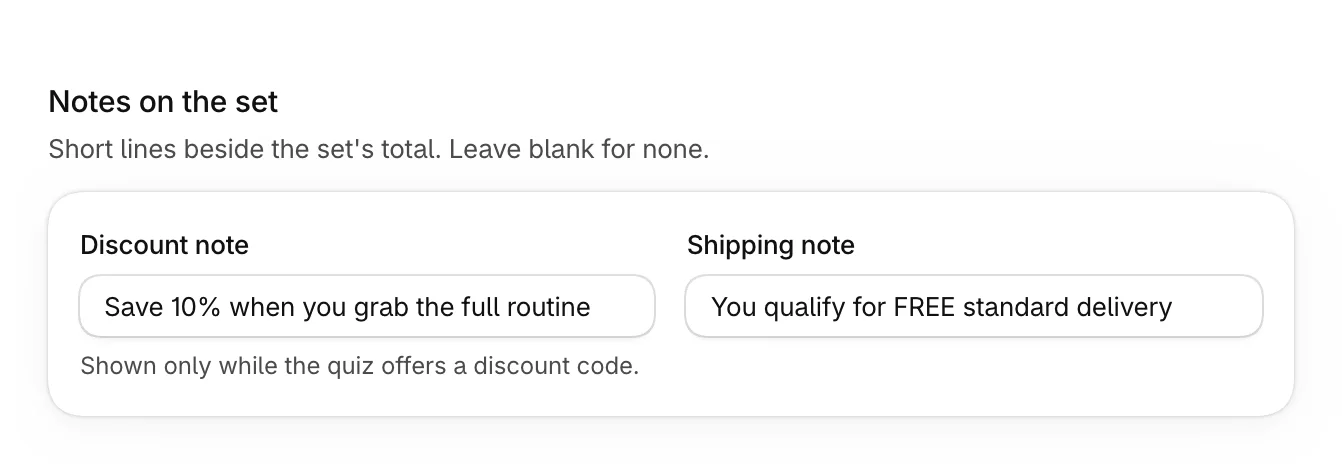 Notes on the set, with a discount note and a shipping note