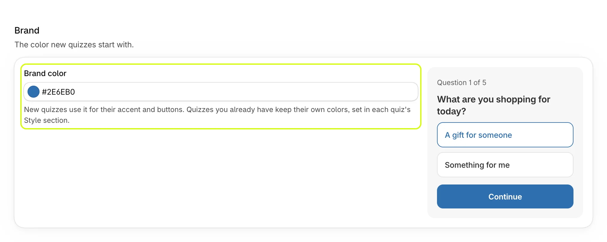 Brand, with Brand color highlighted beside a sample question