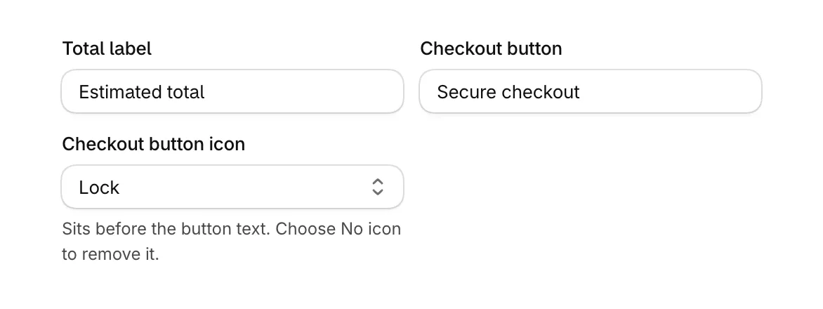 Total label, Checkout button and Checkout button icon