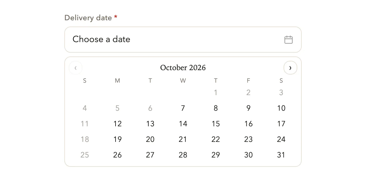 The calendar under the Delivery date question