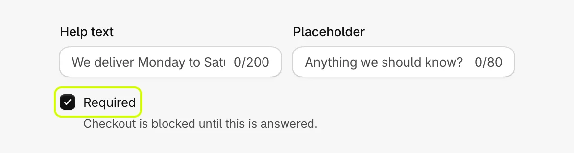 Help text, Placeholder and Required
