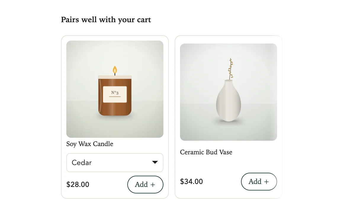 Two offer cards on an empty cart, under Pairs well with your cart