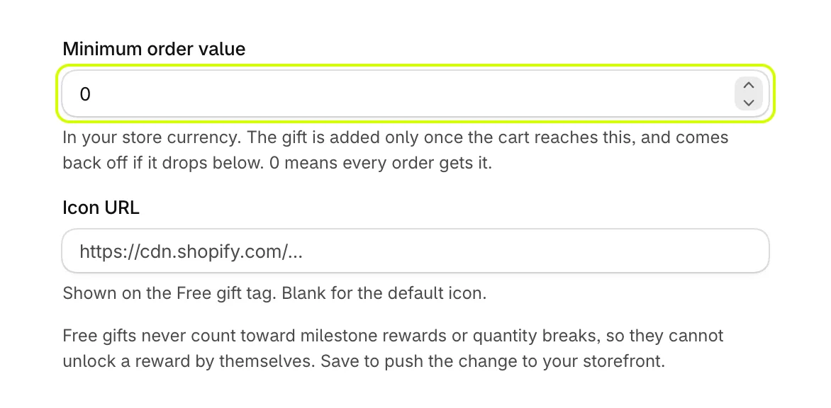 Minimum order value and Icon URL