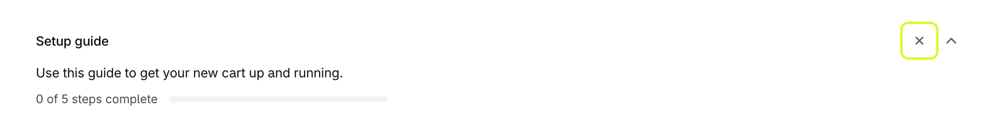 The setup guide's header with the close button highlighted