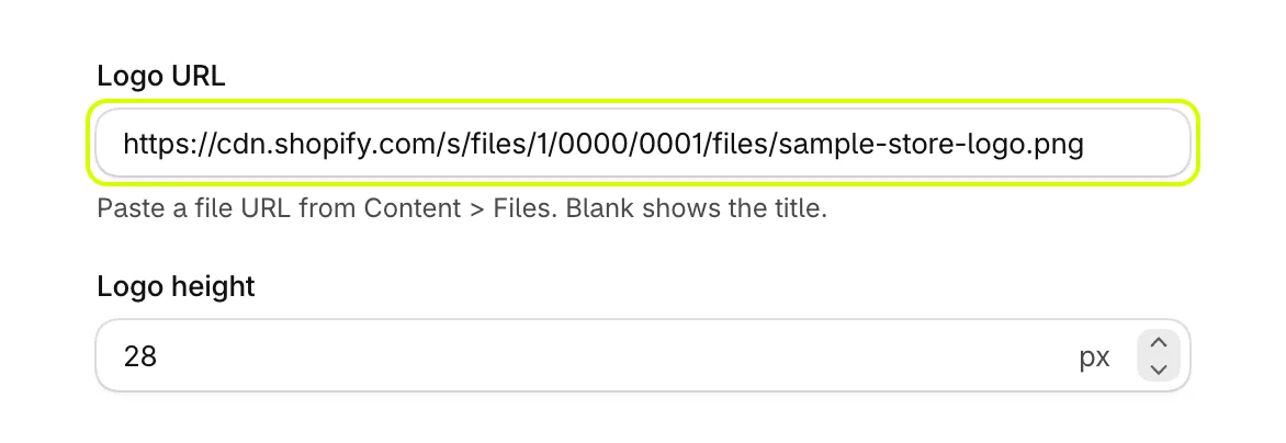 Logo URL with a logo link, and Logo height