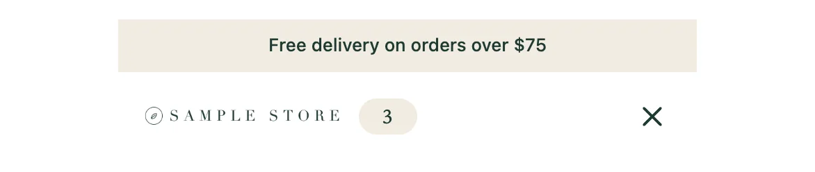 The announcement bar, the logo and the item count