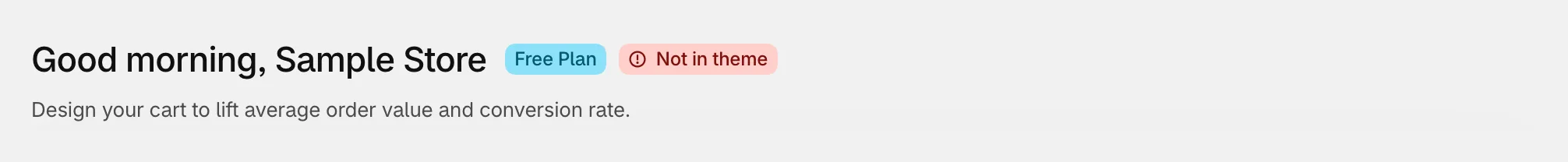 Cart settings header with the Free Plan and Not in theme badges
