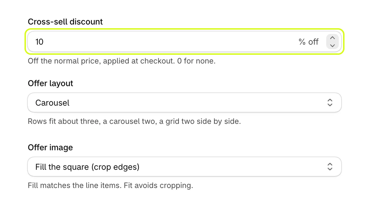 Cross-sell discount of 10 percent, Offer layout and Offer image