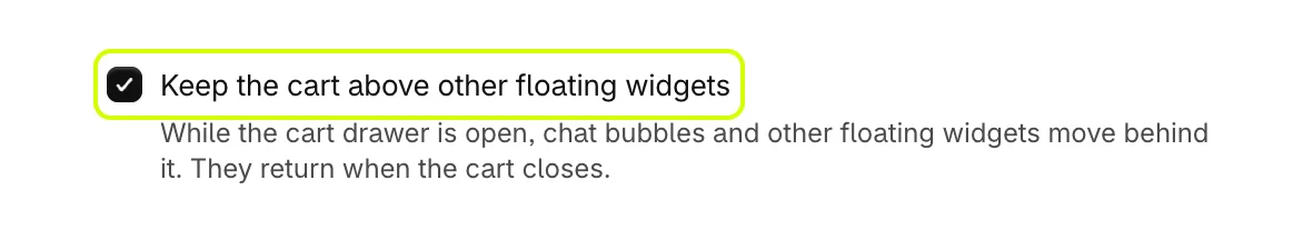 Keep the cart above other floating widgets, turned on