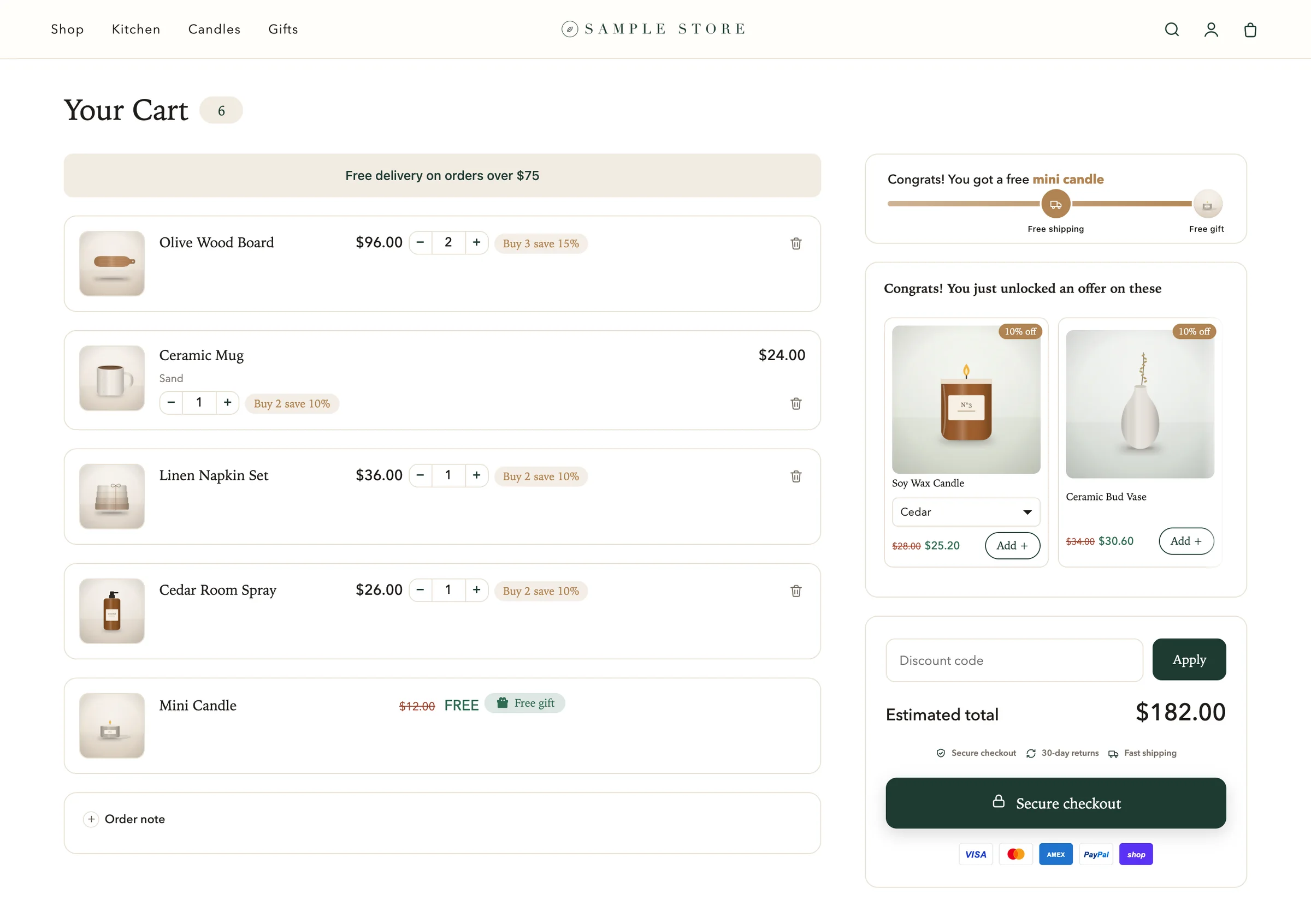 The full cart page on a computer