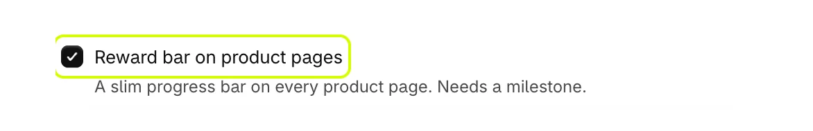 Reward bar on product pages turned on