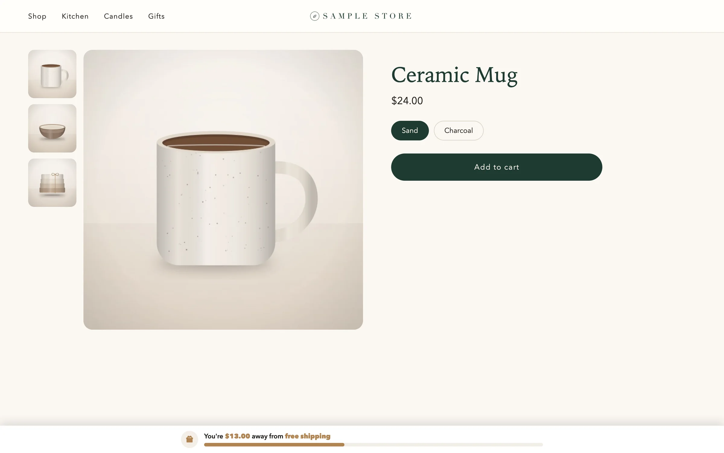 A product page with the reward bar along the bottom