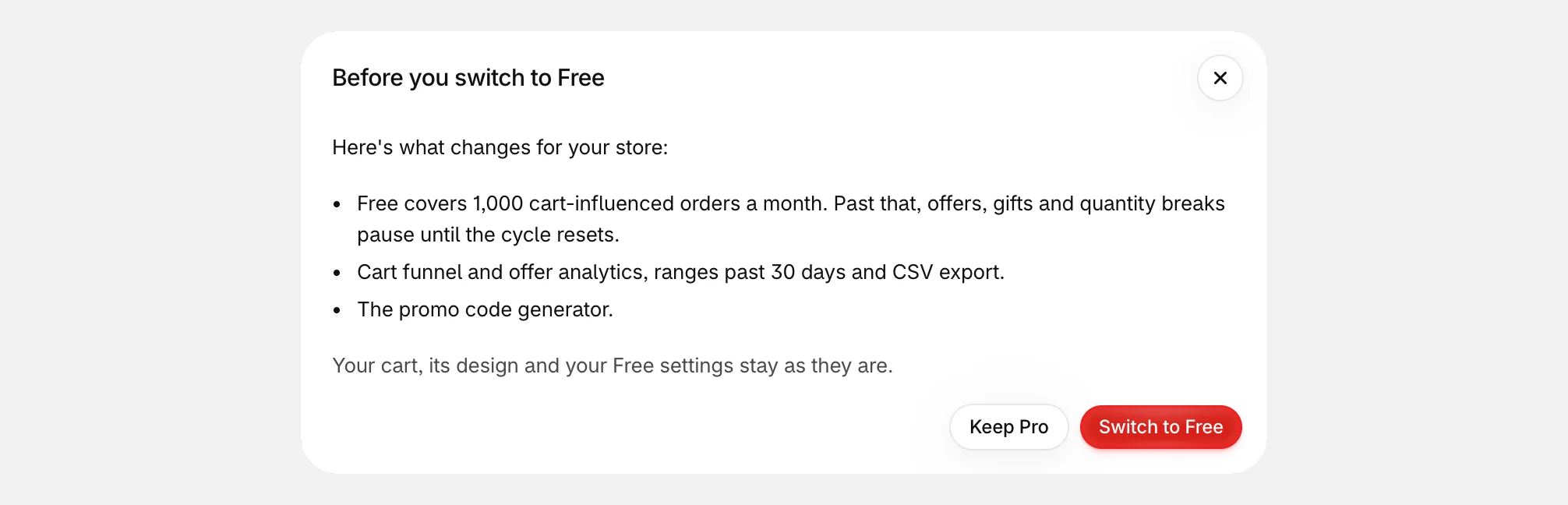 The Before you switch to Free dialog