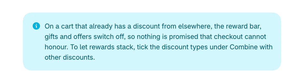 The note about carts that already have another discount