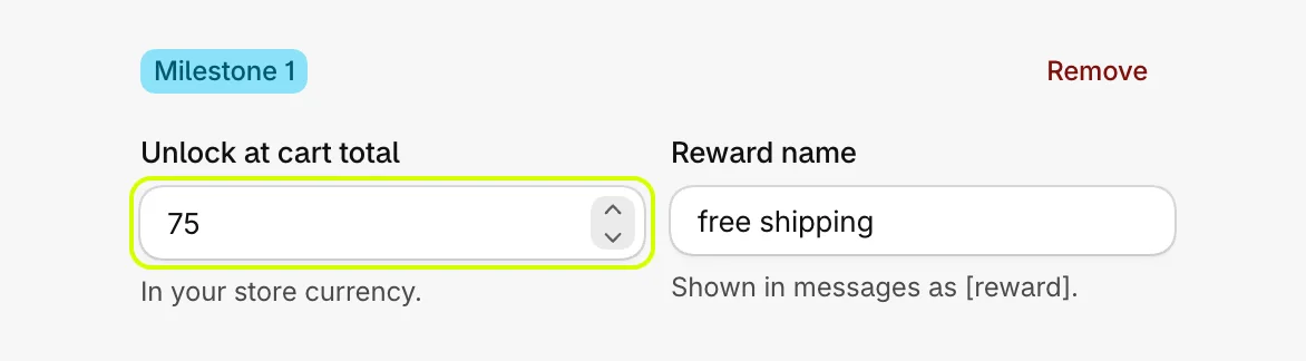 Milestone 1 with Unlock at cart total highlighted