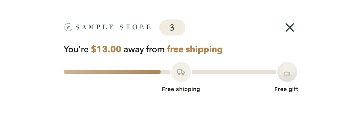 The reward bar reading You're $13.00 away from free shipping