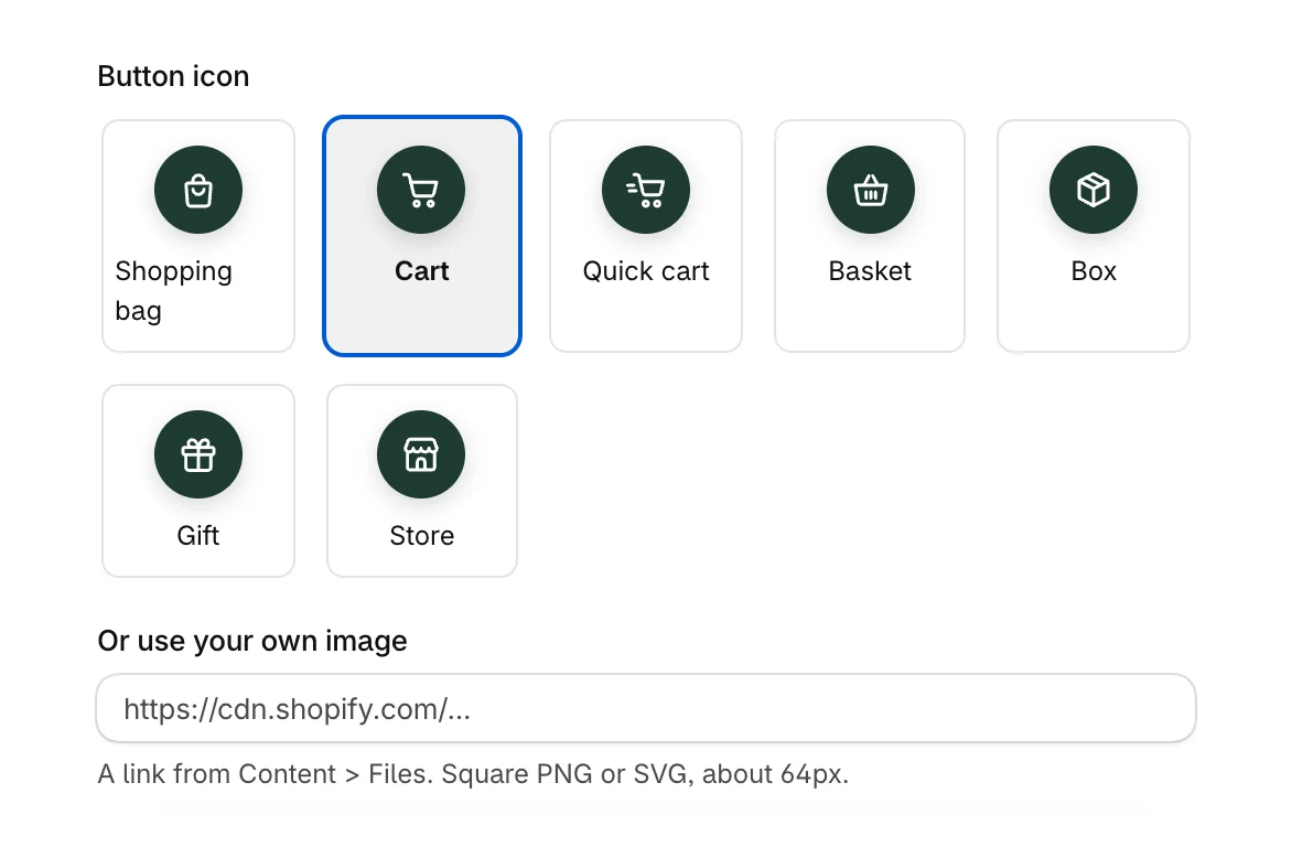 Button icon choices and Or use your own image