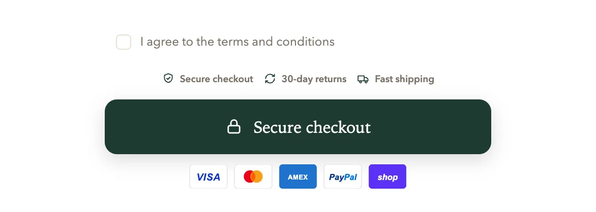 The terms checkbox above the checkout button in the cart