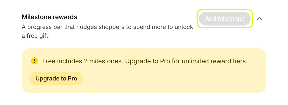 Milestone rewards on Free with two goals and the note that Free includes 2