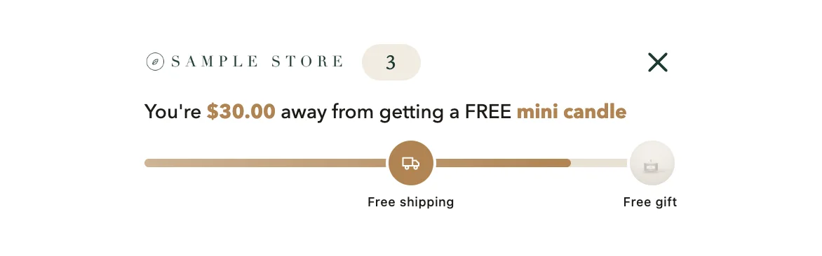 The reward bar with free shipping earned and a free gift as the next goal