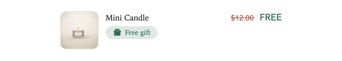 The free gift's line in the cart, priced FREE