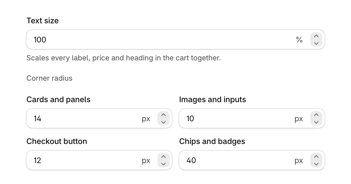 Text size and the four corner settings