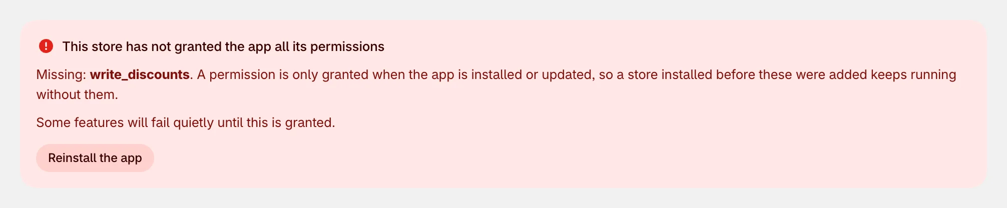 This store has not granted the app all its permissions